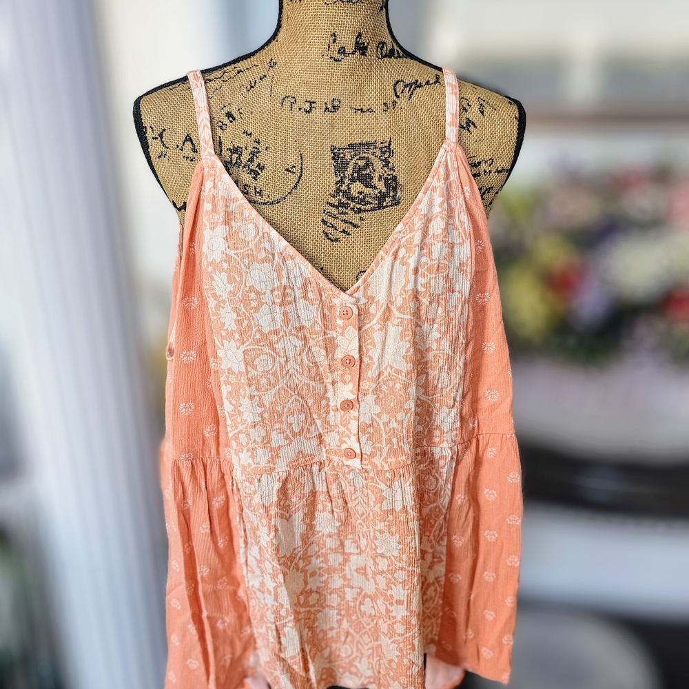 Orange and White Relaxed Peplum Camisole Top